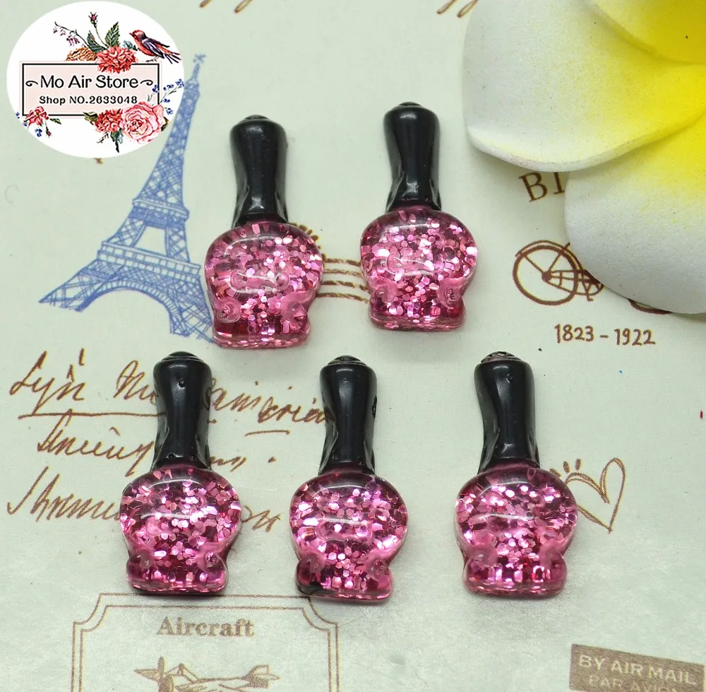 

10pcs resin shiny nail polish bottle Resin Flat back Cabochon miniature food Art Supply Decoration Charm Craft DIY 11x23mm
