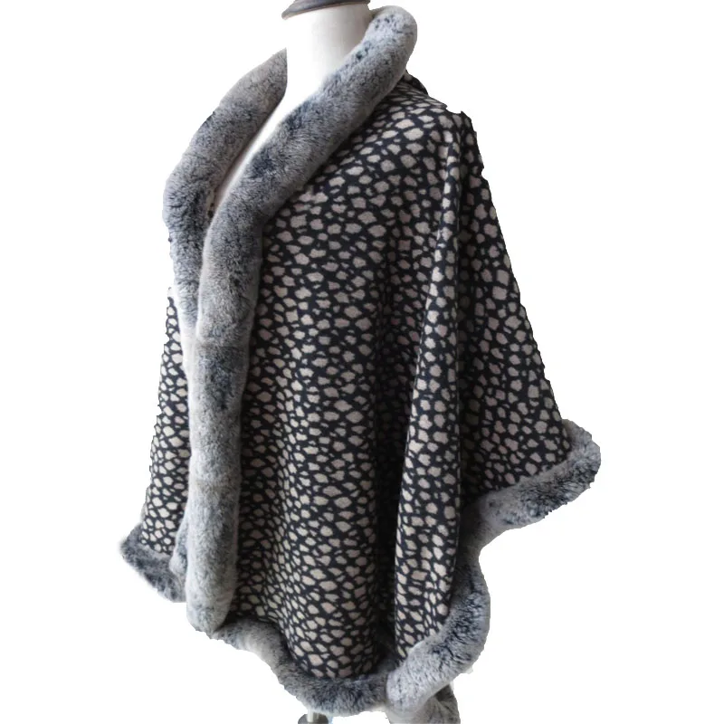 

100% Silk Lady's Shwal Women Winter Wraps Rabbit Leopard Print Cape Coat Female Warm Soft Pashmina GRAY
