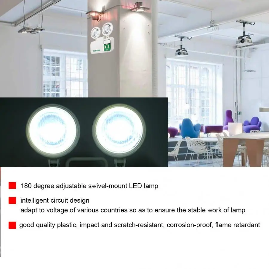 2 Вт Двухламповая головка 3 часа выхода 8 IP30 светодиодов аварийный свет 110-220 В ЕС штекер
