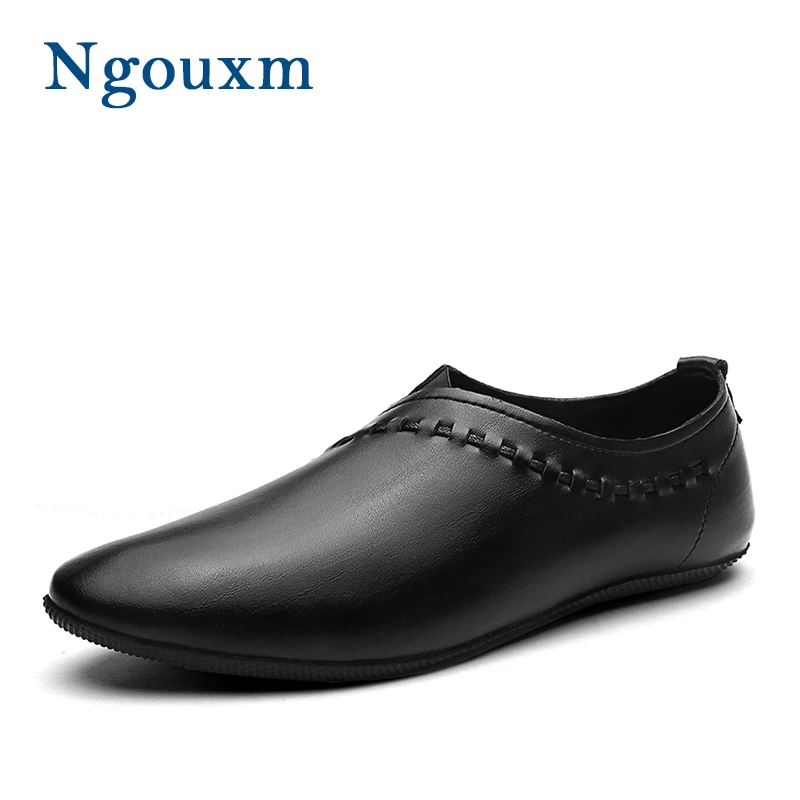 

Ngouxm High Quality Handmade Leather Men Casual Shoes Slip On Fashion Comfortable Soft Mens Loafers 2019 Man Moccasins