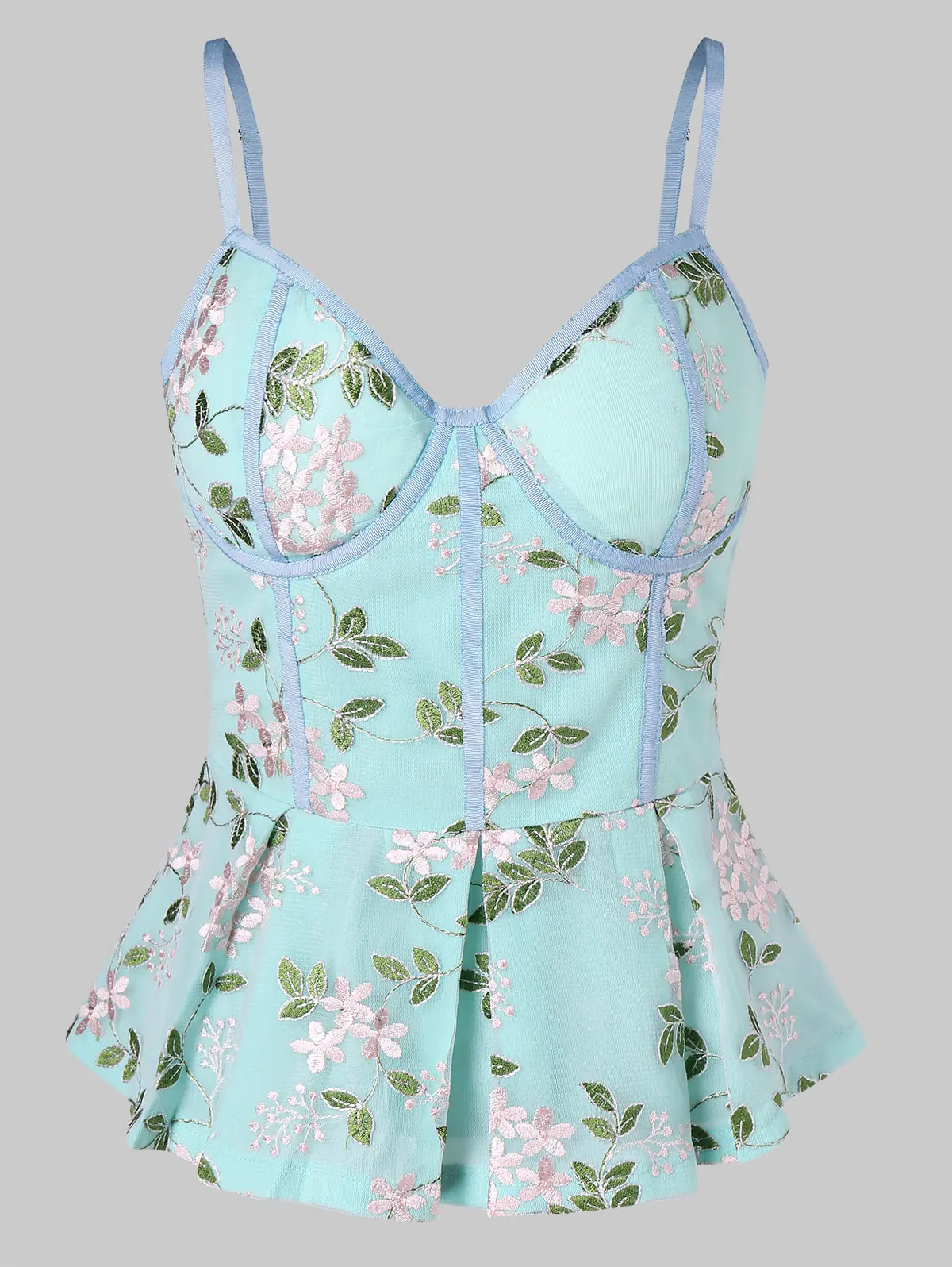 

Kenancy Spaghetti Strap Floral Embroidered Tank Top