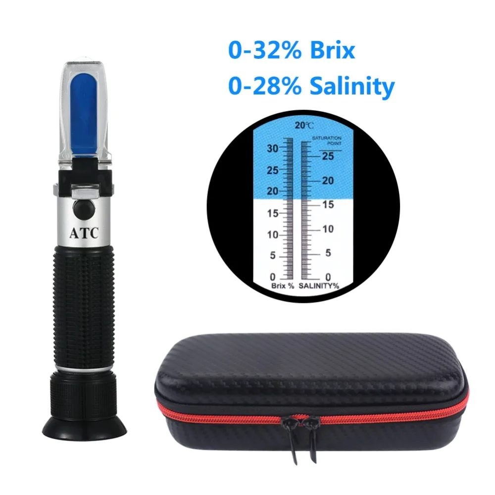 Handheld Portable 2 In 1 Brix & Salinity Refractometer 032brix/028