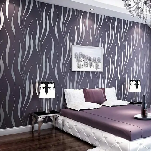 Wave Line Stripe Embossed Non Woven Flocking Wallpaper Roll For Wave Line Stripe Embossed Non Woven Flocking Wallpaper Roll For Walls Modern Fashion