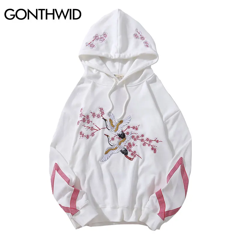 

GONTHWID Embroidery Flower Animal Pullover Hoodies Men Hip Hop Harajuku Casual Hooded Sweatshirts 2018 Fashion Male Streetwear