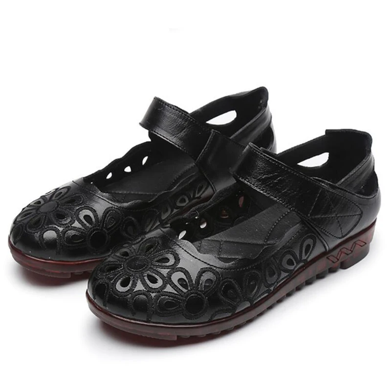 

Beige Black Genuine Leather Loafers Cutout Summer Shoes New 2019 Retro Women's Flats Soft Comfort Moccasins Casual Shoes