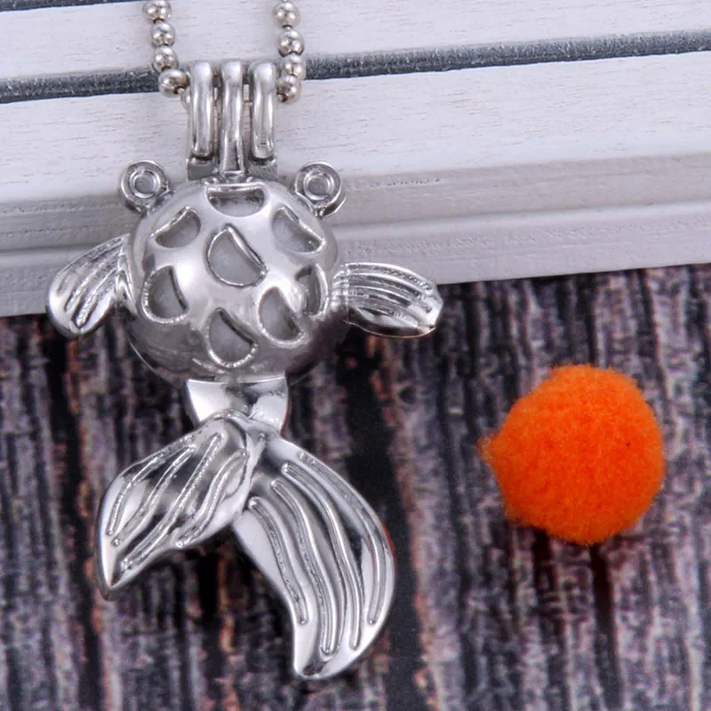 

Fish shape pendant Pearl Cage Necklace Locket Pendants Vintage Aromatherapy Essential Oil Diffuser Chain Locket For Women Charm