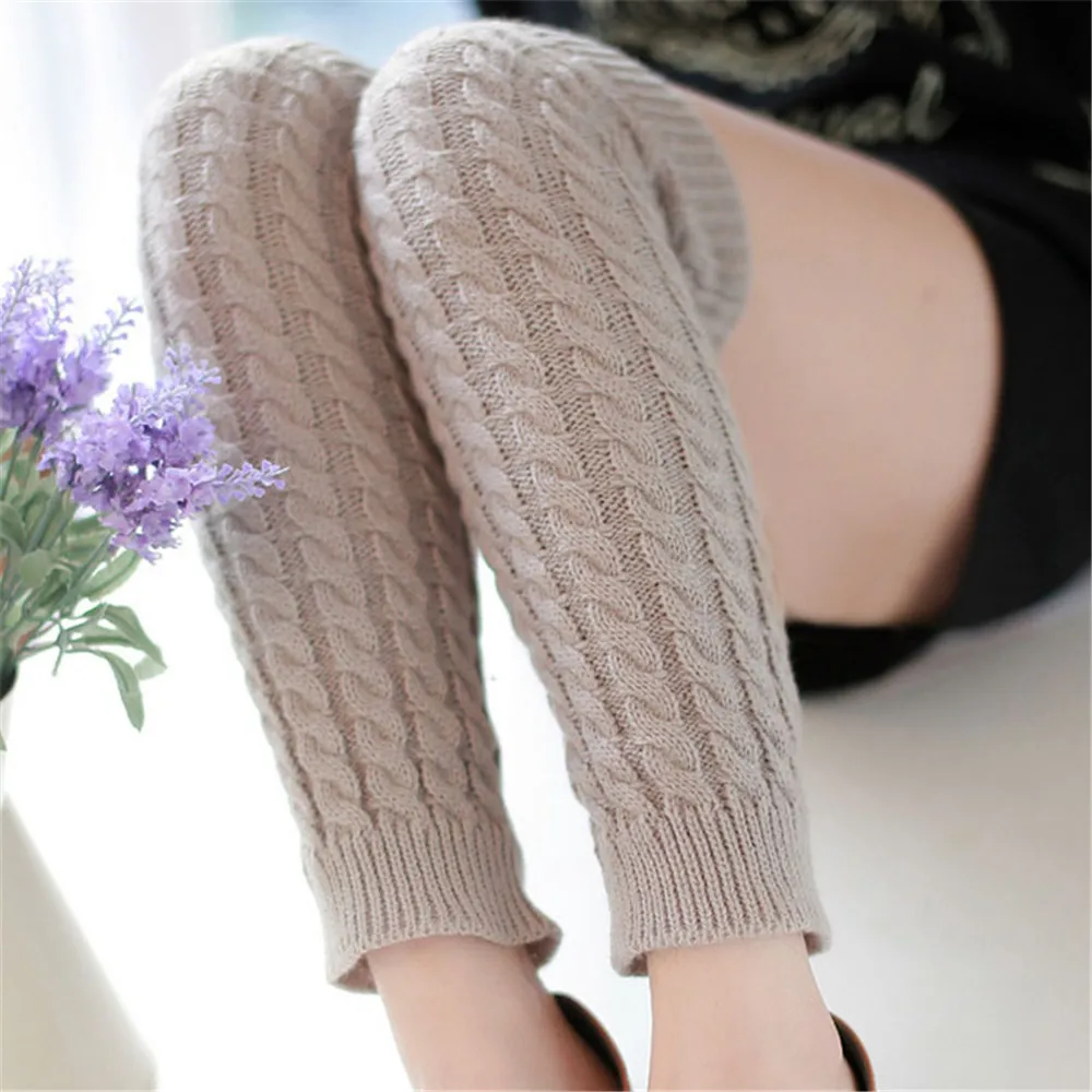 

JAYCOSIN Long Socks Women Fashion Winter Warm Leg Warmers Knitted Wool Crochet Socks Girls Solid Color Knee High Socks 2019