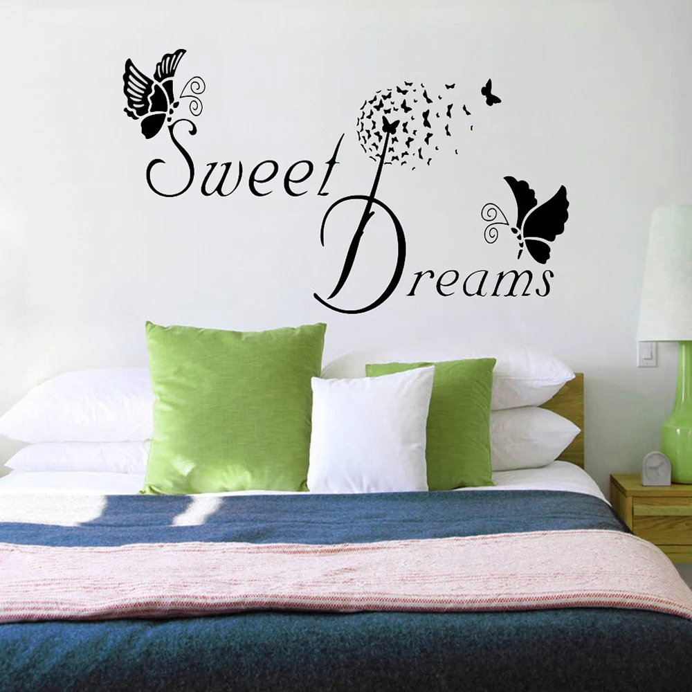 Sweet Dream Wall Stickers Bedroom Decor Butterfly LOVE Quote Living