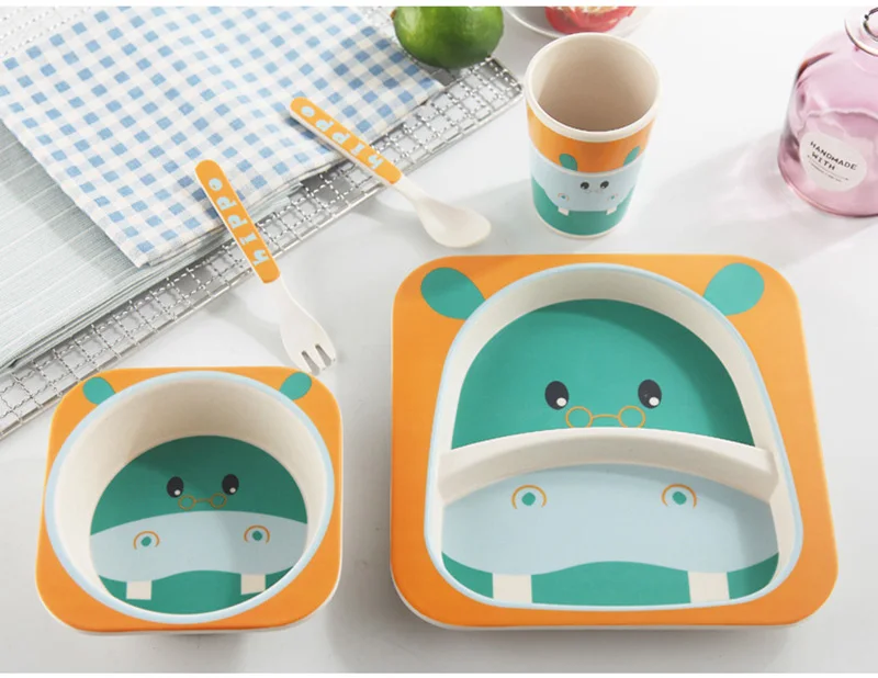 5 PcsSet Baby Bamboo Fiber Dinnerware Toddler Safety Tableware Set Bowl Cup Spoon Fork Feeding Dishes Kids Utensils BB5074 (13)