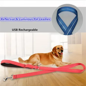 

B48 LED Light dog leashes reflective pet leashes nylon glow dog traction rope for medium large dogs USB Rechargebale