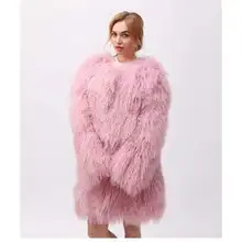 Теплое меховое пальто из натуральной монгольской овечьей шерсти, женские пальто, верхняя одежда, натуральное пальто из овчины, Монгольская овечья шуба