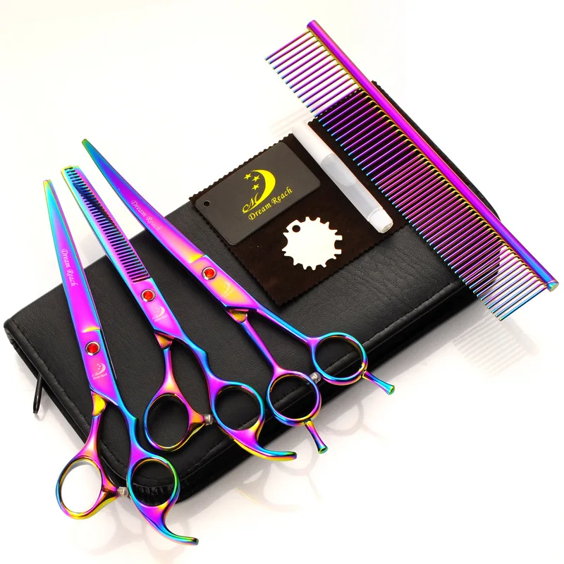 

Dream Reach Pet Grooming Scissors Set 7 In Professional Japan 440C Dog Shears Hair Cutting +Curved+ Thinning Scissors With Comb