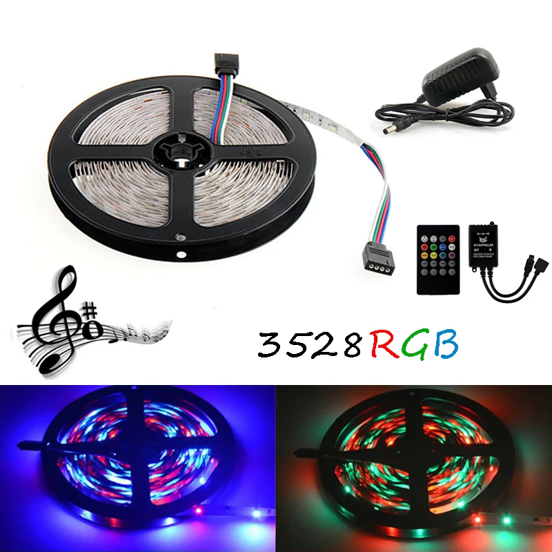 SMD 3528 RGB flexible LED strip light 5m 300leds lighting + music control 12V 2A transformer RS35 | Освещение