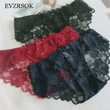 Women Underwear Lace Transparent Low-rise Sexy Panties 3 Piece Briefs Hollow Out Embroidery Panty XL L M S White+Gray+Black