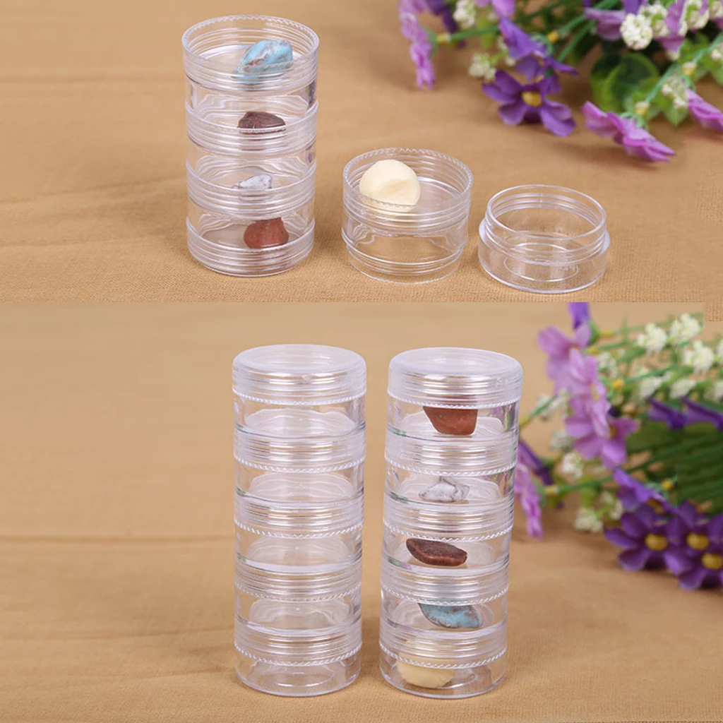 

5 Piece Plastic Stackable Screw Top Jar Stacking Container with Clear Lids for storage Balm Crafts Cream Glitter
