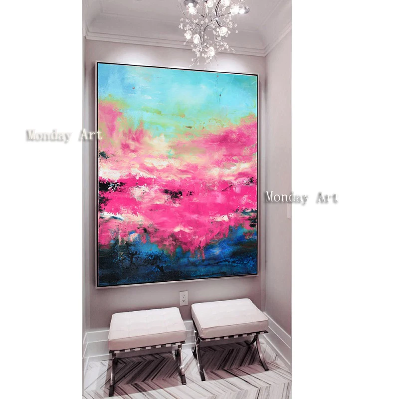 28 Large pink gold blue art abstract painting fuchsia blue fuchsia abstract painting abstract landscape painting art