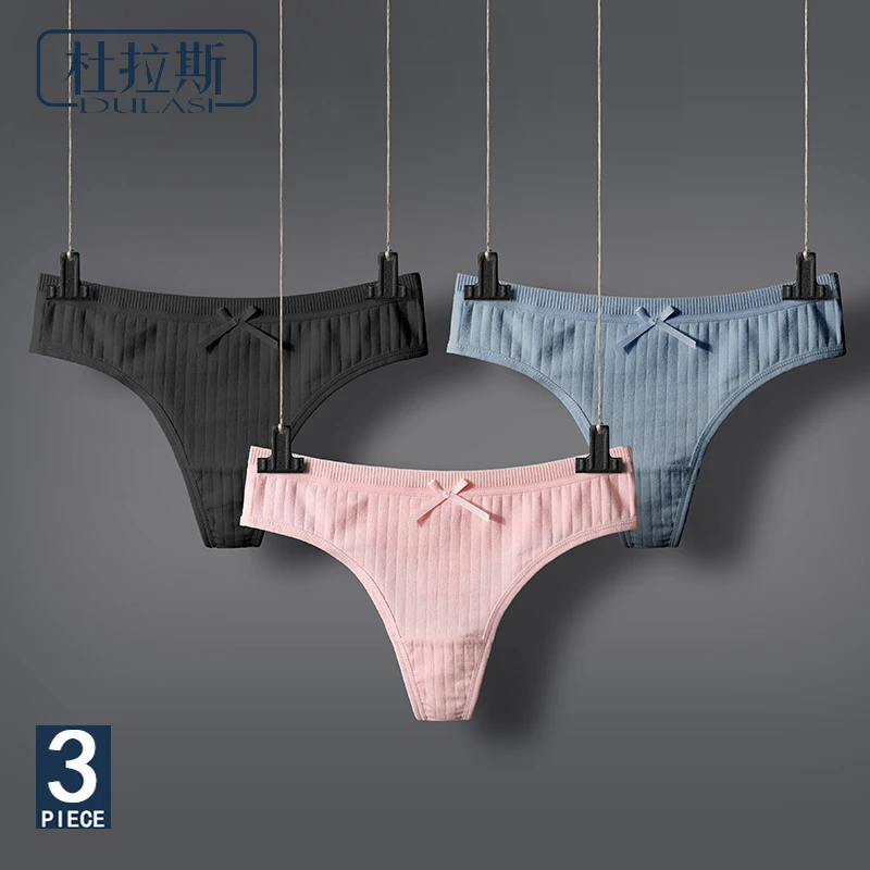 DULASI Sexy Lingerie Women's Cotton G-String Thong Panties String Underwear Women Briefs Pants Intimate Ladies Low-Rise 3 pcs