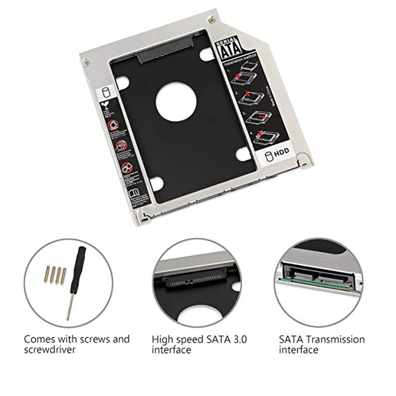 

Hard Drive Caddy Tray 9.5mm Universal SATA 2nd HDD HD SSD Enclosure Hard Drive Caddy Case Tray, for 9.5mm Laptop CD / DVD-ROM