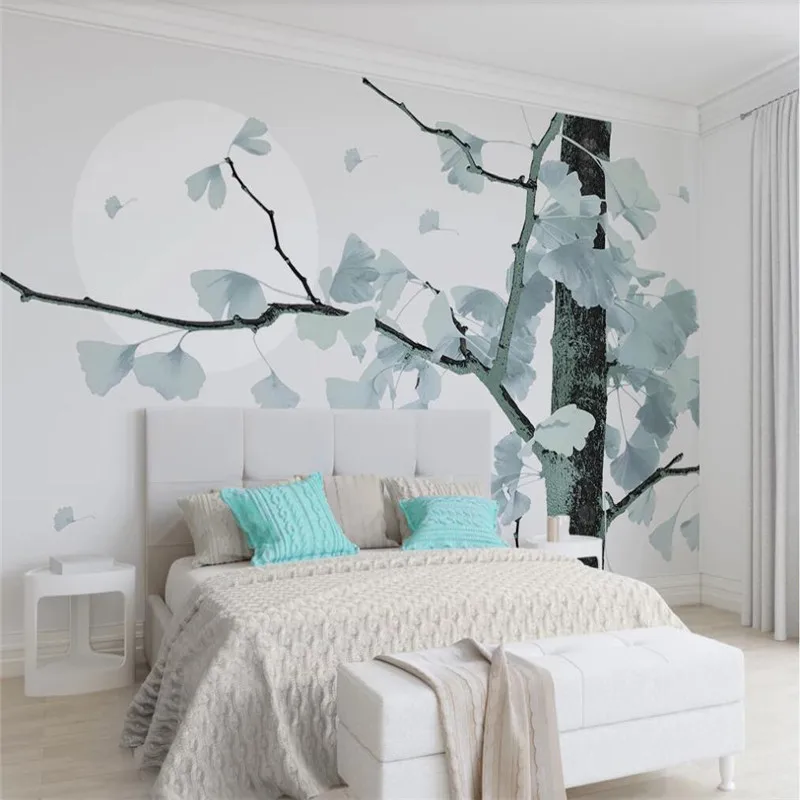 Custom wallpaper new Chinese Nordic style ginkgo modern minimalist wall decoration waterproof material Custom wallpaper new Chinese Nordic style ginkgo modern minimalist wall decoration waterproof material