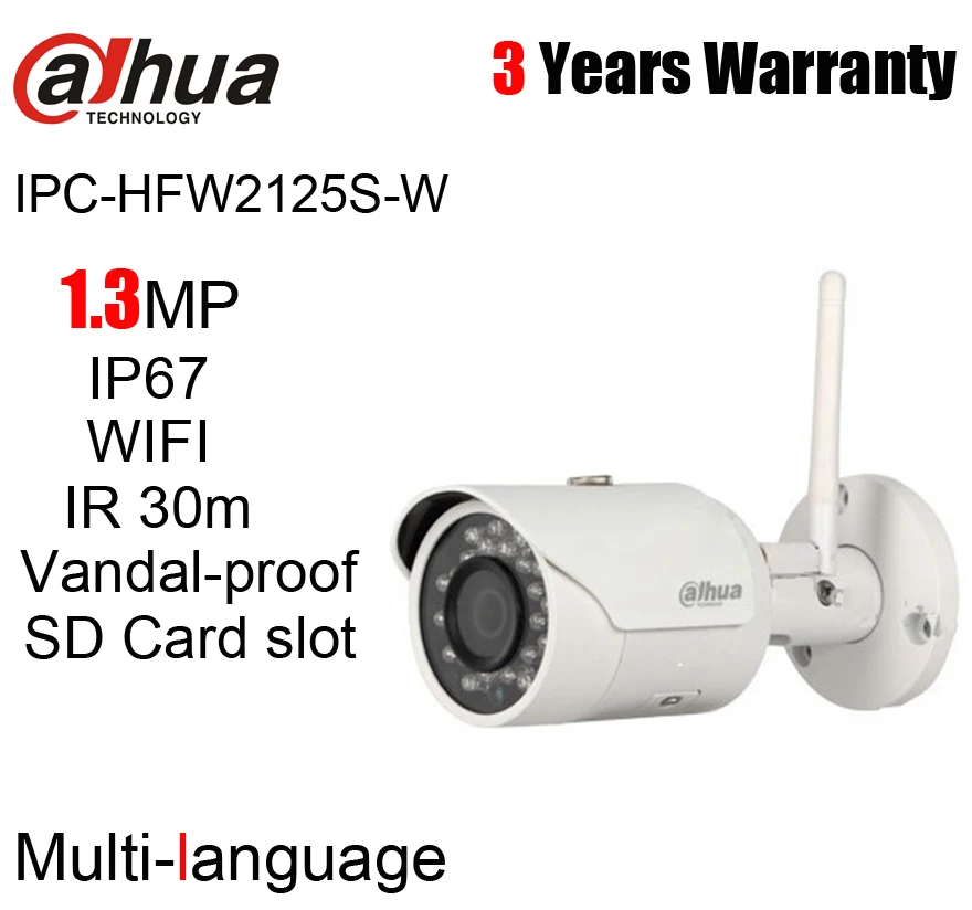 Dahua оригинальная IPC-HFW2125S-W 1.3MP wifi Мини Пуля ip-камера IR30m Антивандальная Многоязычная слот для sd-карты сетевая камера