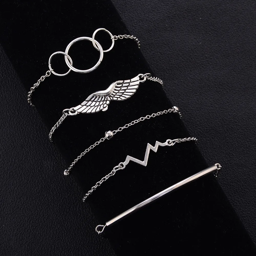 DIEZI Fashion New Silver Round Wing Chain Bracelets Bangle For Women Crystal Round Arrow Charm Bracelets Sets Jewelry Gifts