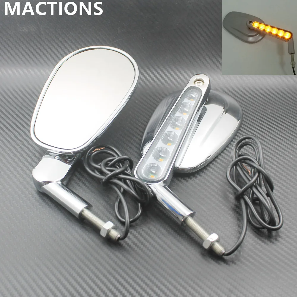 Chrome Motorcycle Rear View Mirrors LED Turn Signals Orange Light Case