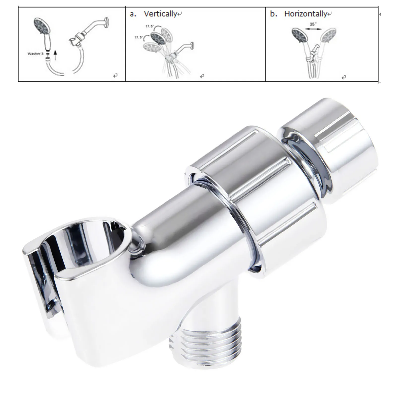 

ABS Chrome Universal Shower Head Holder Arm Mounted Adjustable Screw On Bracket with G1/2 Thread Silver 20mm Thread Diameter