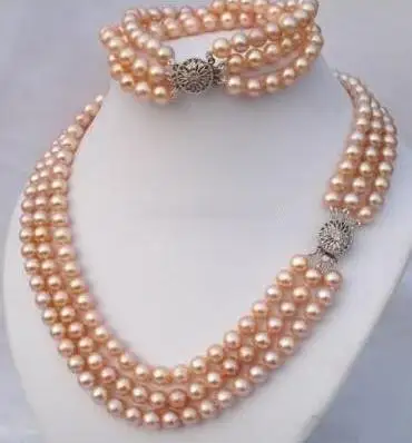 

100% Natural Pink Color Freshwater Pearl Necklace Bracelet Jewellery Set,AAA 8-9MM Pearl Jewellery,Perfect Women Birthday Gift