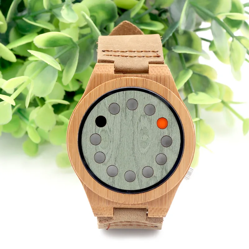 BOBO BIRD Men's Wood Bamboo Wristwatch 12 Holes Design Men Top Brand Wooden Wrist Watches in wood Box
