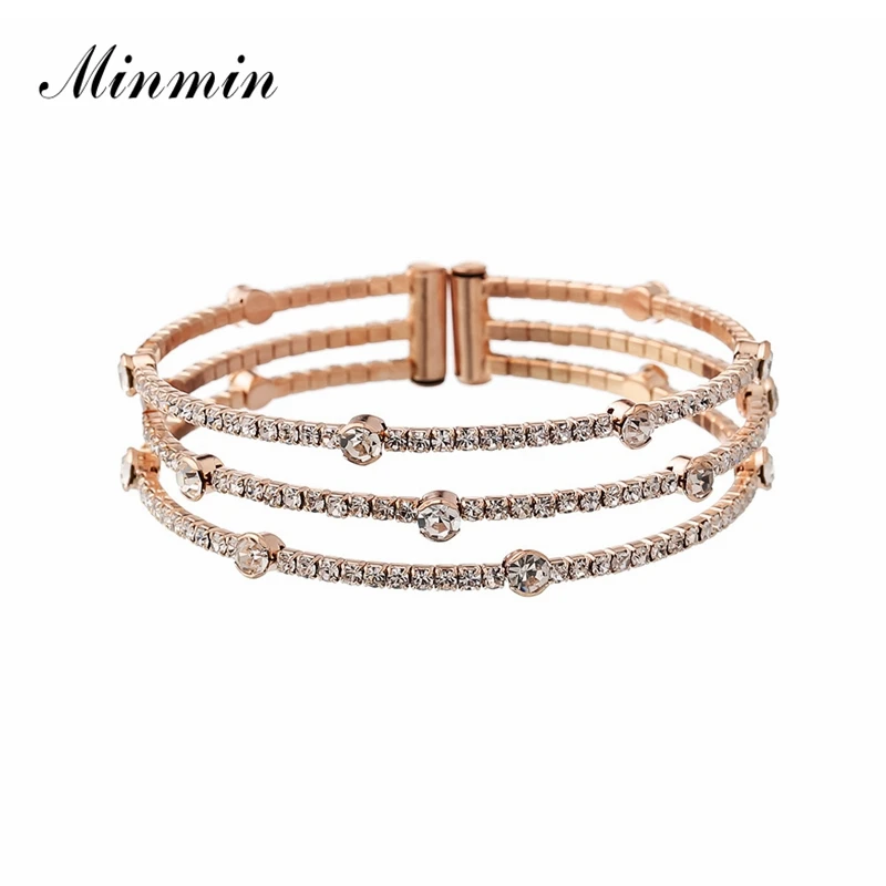 

Minmin Unique Multi-layer Gold/Silver Color Rhinestone Bangles for Women Luxury Crystal Wedding Party Bracelets & Bangles MSL373