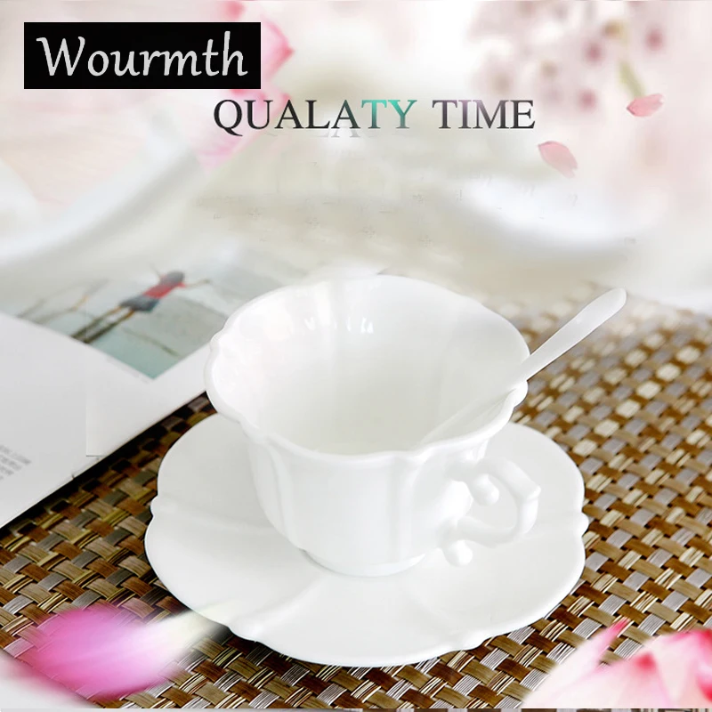 

WOURMTH Ceramics White Tea Cups British Style Ceramic Coffee High Quality Porcelain Drinkware Coffee Cups And Saucers