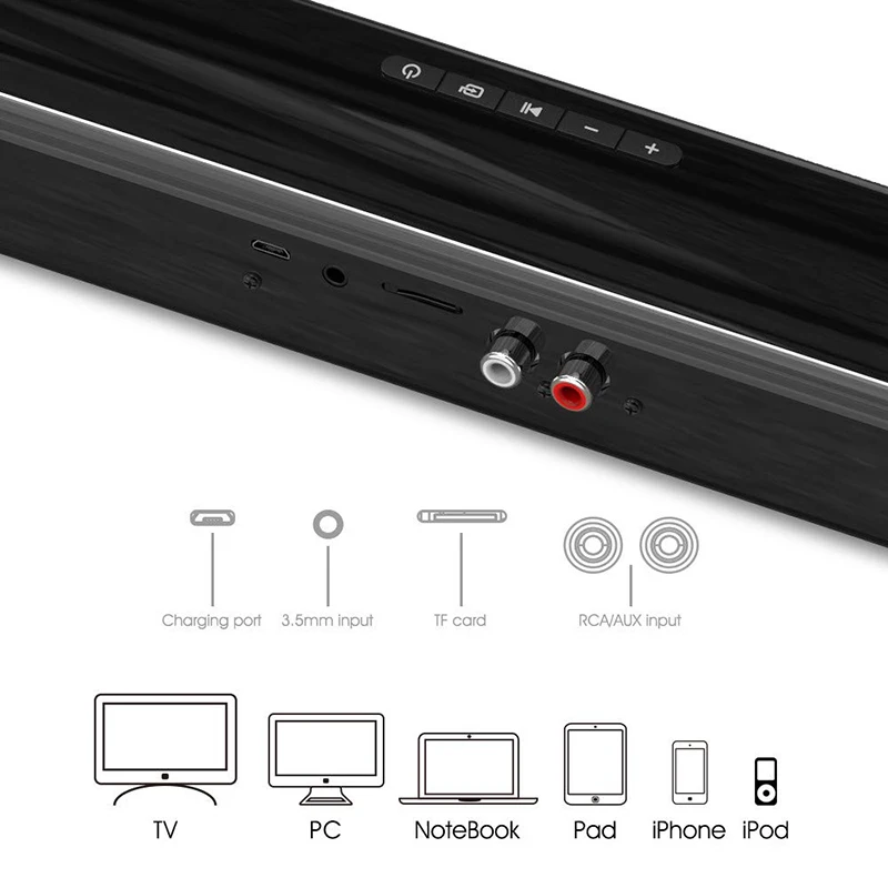 Soundbar 2.0 Channel Speaker for TV Sound bar Wired & Wireless Bluetooth Speaker with Built-in Batteries for Indoor Outdoor
