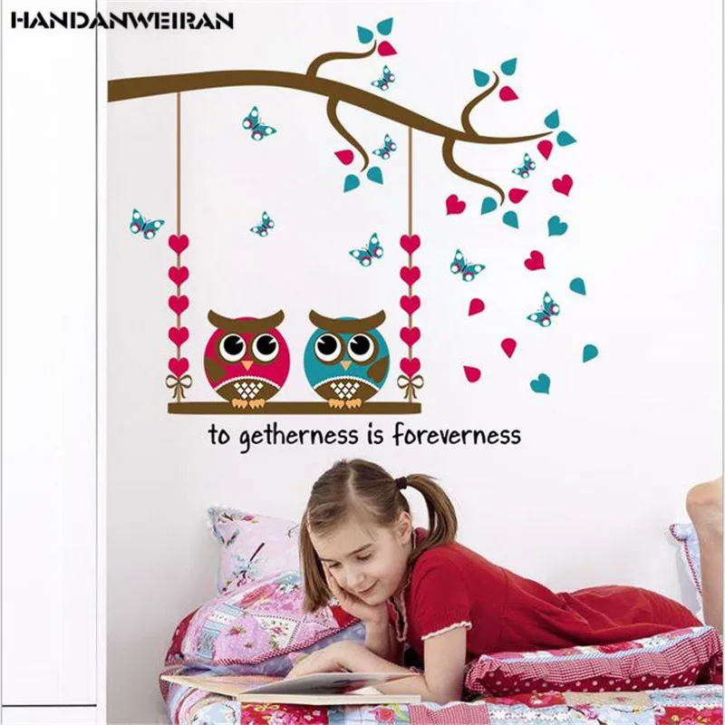 

one pieces Cartoon owl wall sticker for kids bedroom Cute animal home decor accessories home decals 30*60cm