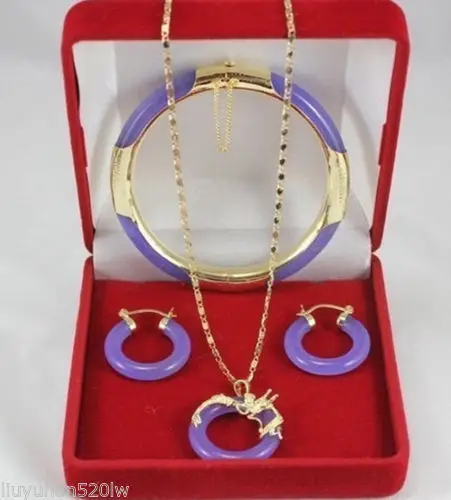 

Free shipping purple bracelet pendant earrings xdh set