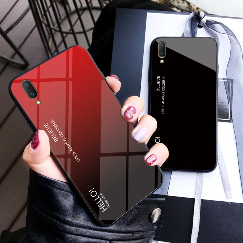MUCHI For Huawei Y7 Pro 2019 Case Tempered Glass Luxury Gradient Soft Silicone Frame Back Cover Phone Cases |