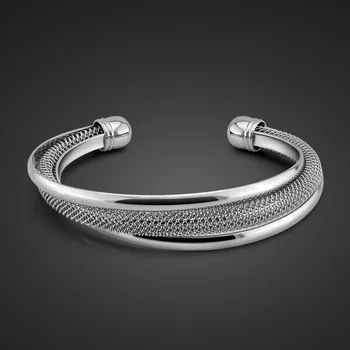 

European and American fashion silver bracelet.Contracted mesh bracelet.Solid 925 silver bracelet. Woman.Charming lady jewelry