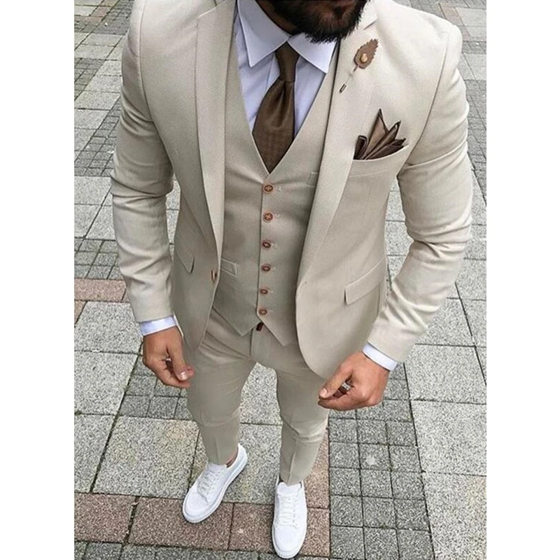 Custom Made New Style Beige font b Men b font font b Suits b font Slim