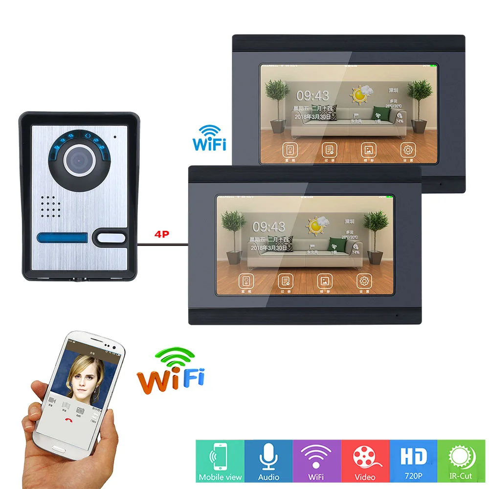 7 inch 2 Monitors Wired /Wireless Wifi Video Door Phone Doorbell Intercom System with IR-CUT HD 1000TVL Wired Camera 7 inch 2 Monitors Wired /Wireless Wifi Video Door Phone Doorbell Intercom System with IR-CUT HD 1000TVL Wired Camera