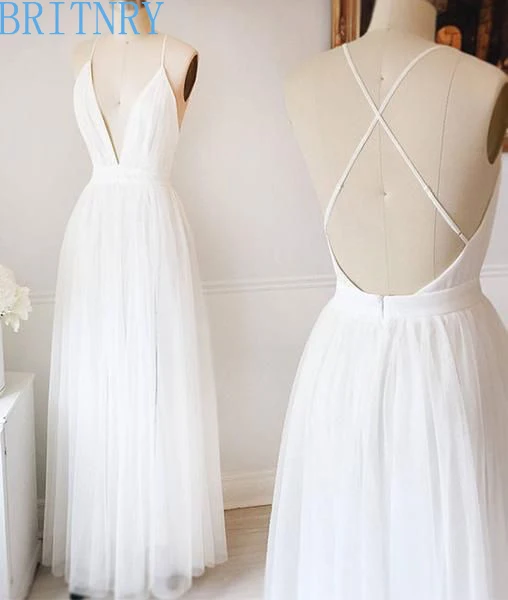 vestidos de novia sencillos de verano cuello en v espalda