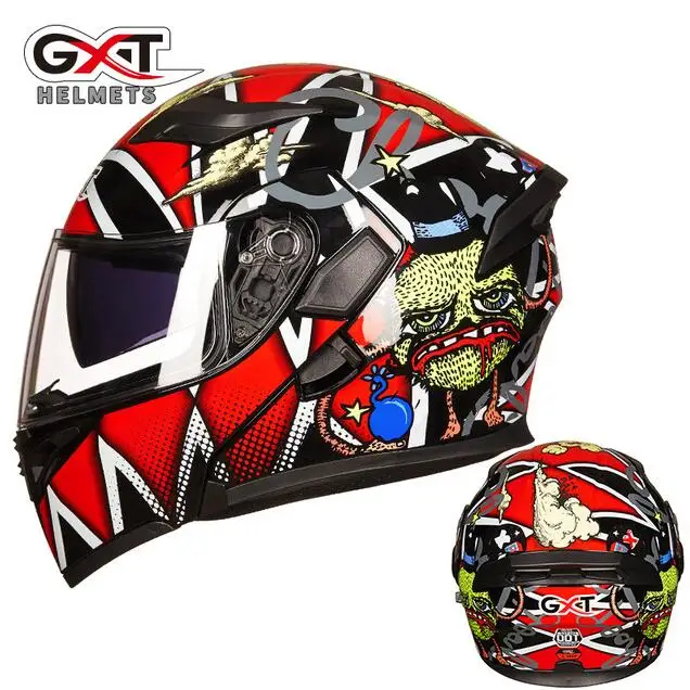 GXT модульный мотоциклетный шлем с откидной крышкой Capacete da Motocicleta мотошлем Casque Kask Helm Dual Visors мужские гоночные шлемы - Цвет: 1