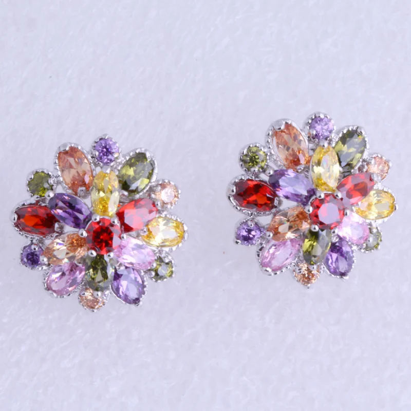 Свадебные ювелирные изделия! Блестящие красочные кубические циркониевая Снежинка посеребренные серьги-гвоздики для женщин Бесплатный Подарочный пакет J0505