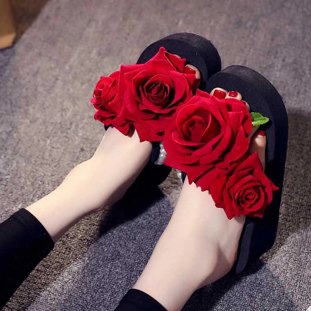 

YOUYEDIAN Women Flip Flops Sandals Beach Shoes Ladies Girls Pearl Floral Wedges Fashion floral shoes zapatos de mujer #w40