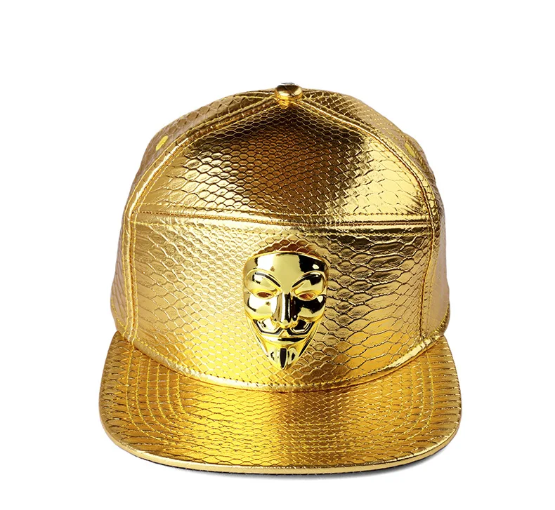 Мужские и женские рок подарки хип-хоп шляпа из искусственной кожи золотой крокодил Спорт Фокс Маскарадная маска Snapback Bling V для Vendetta бейсболки