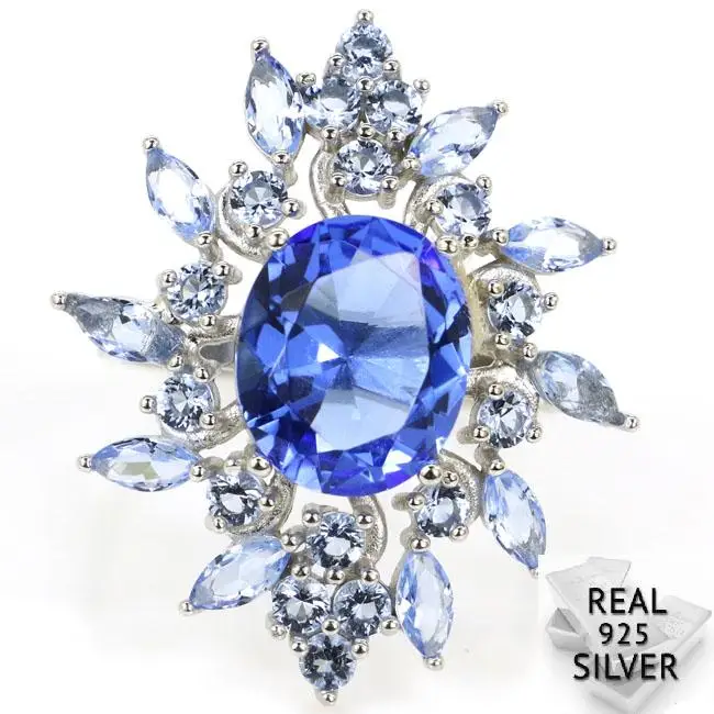 

5.2g Real 925 Solid Sterling Silver New Designed Rich Blue Violet Tanzanite CZ Rings US 8.0# 30x26mm
