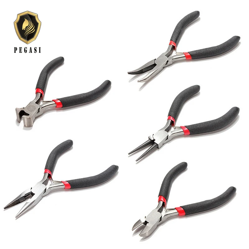 

PEGASI 5Pcs Jewellery Mini Pliers Set Kit Cutter Chain Round Bent Needle Beading Making Repair Tools forceps