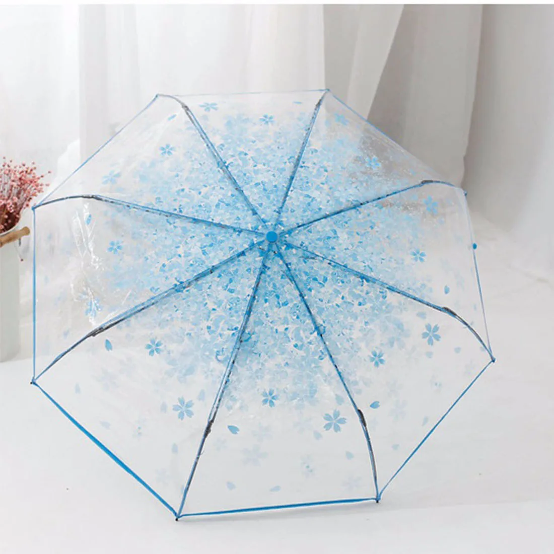 Трехслойный прозрачный зонт с вишенками, дождевик для женщин и детей, зонт от солнца и дождя, компактный складной зонт с защитой от ветра