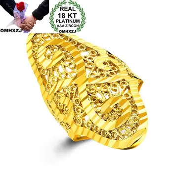 

OMHXZJ Wholesale Personality Fashion OL Woman Girl Party Wedding Gift Gold Geometry Hollow Wide 18KT Yellow Gold Ring RN02