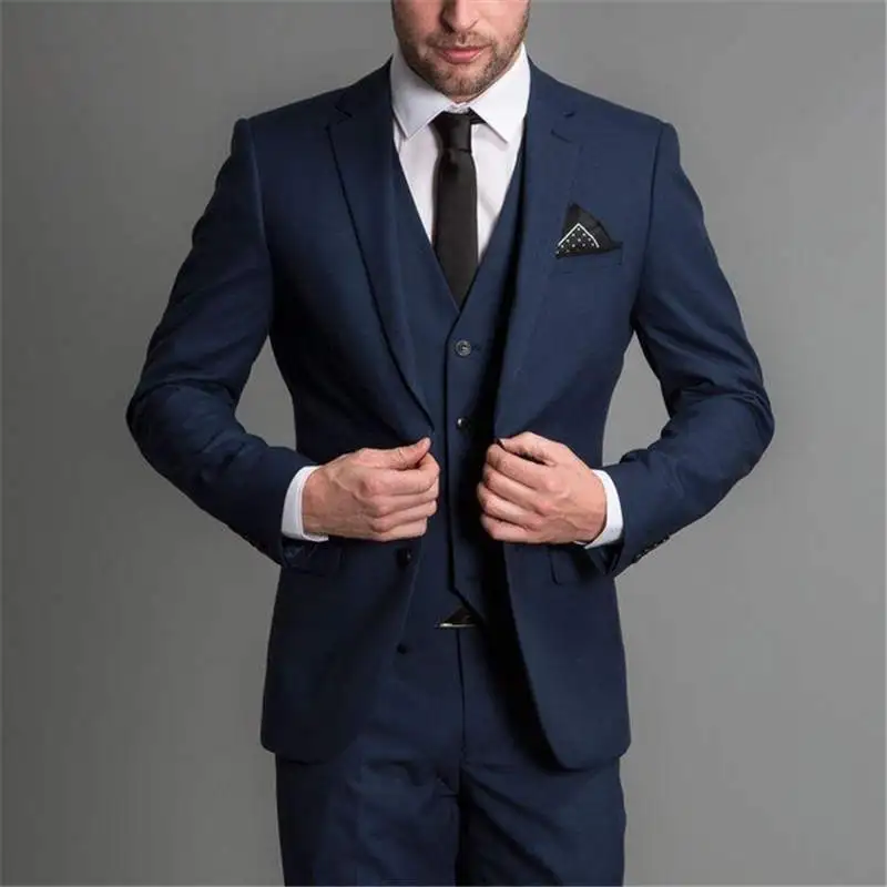 

Custom Men Suits Navy Handsome Wedding Groomsmen Suits Party Prom Men 3 Piece Men Suit Groom Tuxedos (Jacket+Pants+vest)