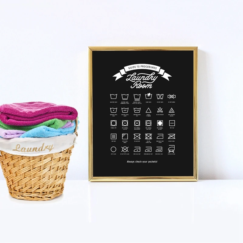 

Laundry Room Decor Laundry Guide To Procedures Prints Wall Art Poster Laundry Symbols Sign Modern Canvas Painting Decorations