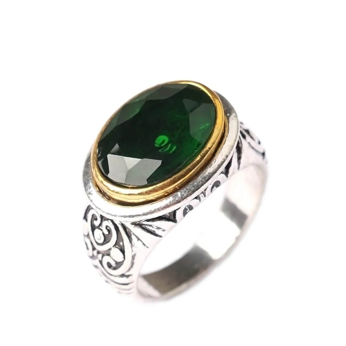

Vintage Silver Ring with Green Black Red Stone for Women Fashion Punk Jewelry Valentine's Day Gift